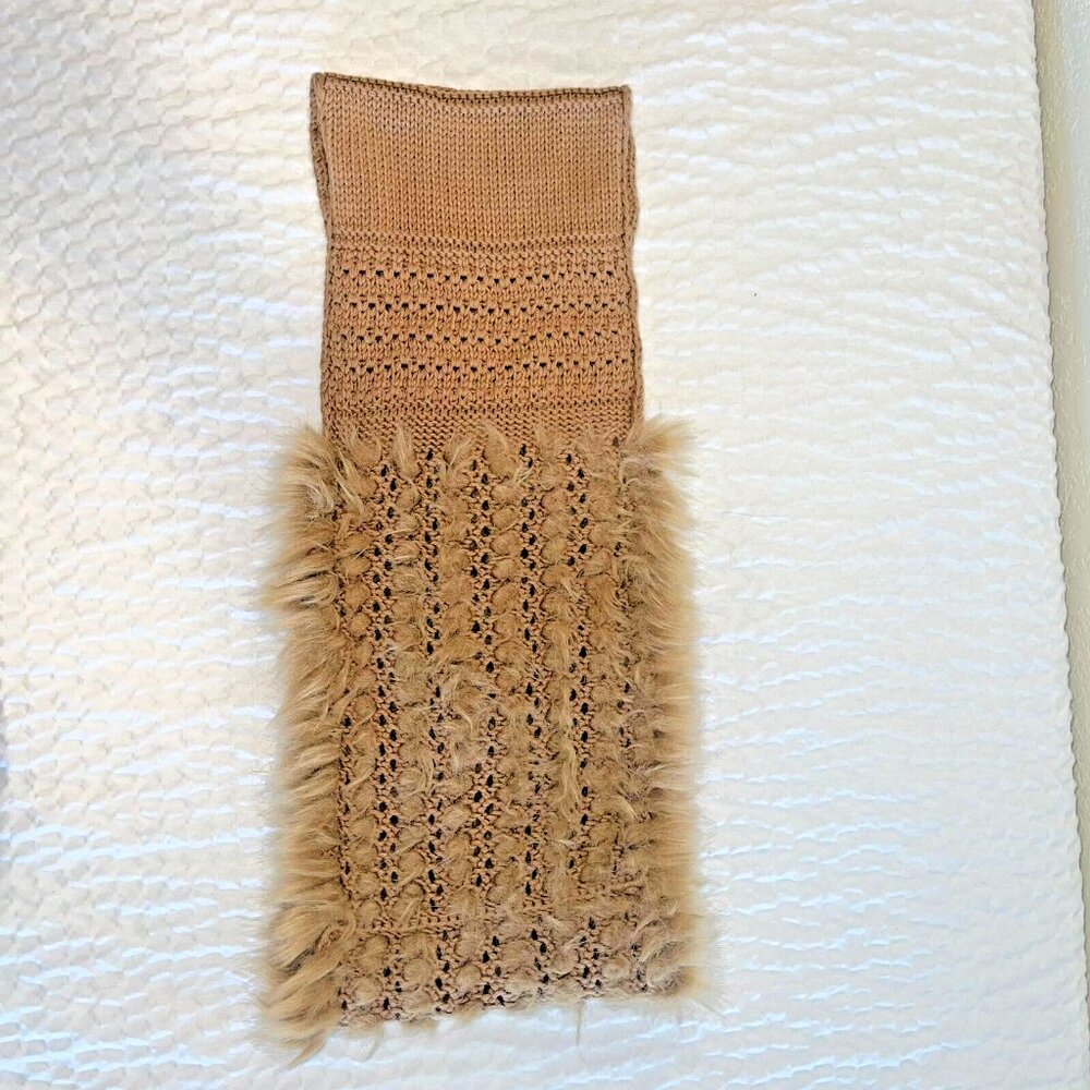Women's Tan Fur Scarf Knitted Infinity Neck Warmer Winter Accessories - Picture 5 of 7